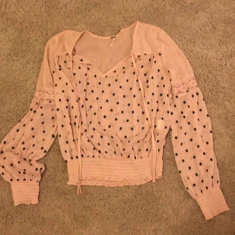 Free People peach and black blouse